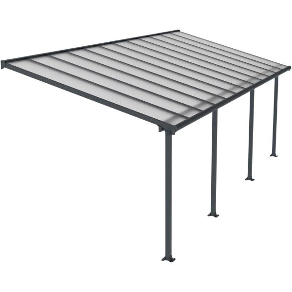 Pergola à adosser en aluminium gris et polycarbonate Olympia