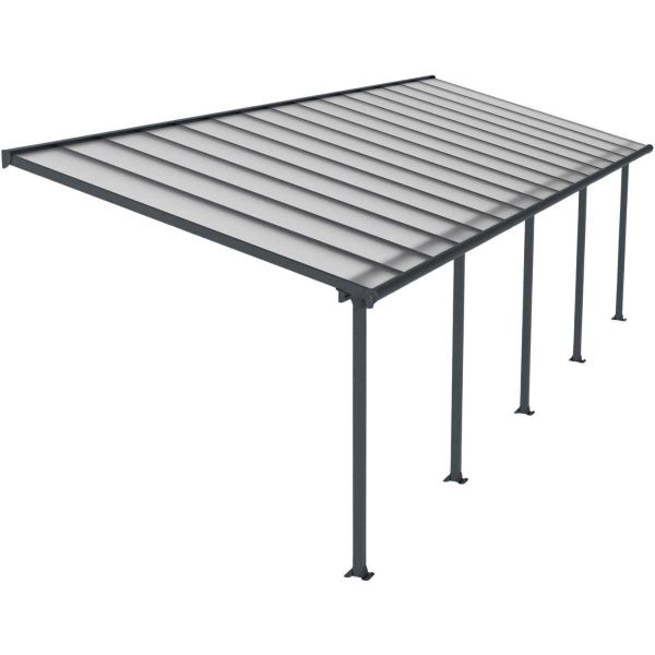 Pergola à adosser en aluminium gris et polycarbonate Olympia