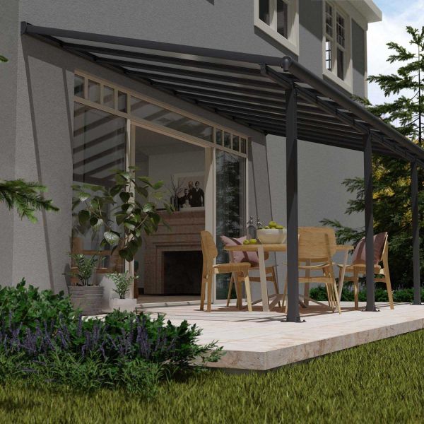 Pergola à adosser en aluminium gris et polycarbonate Olympia - Canopia by Palram