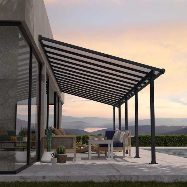 Pergola à adosser en aluminium gris et polycarbonate Olympia - Canopia by Palram