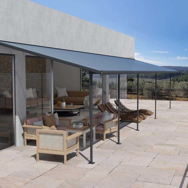 Pergola à adosser en aluminium gris et polycarbonate Sierra - Canopia by Palram