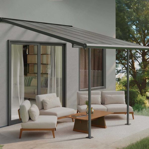 Pergola à adosser en aluminium gris et polycarbonate Sierra - Canopia by Palram