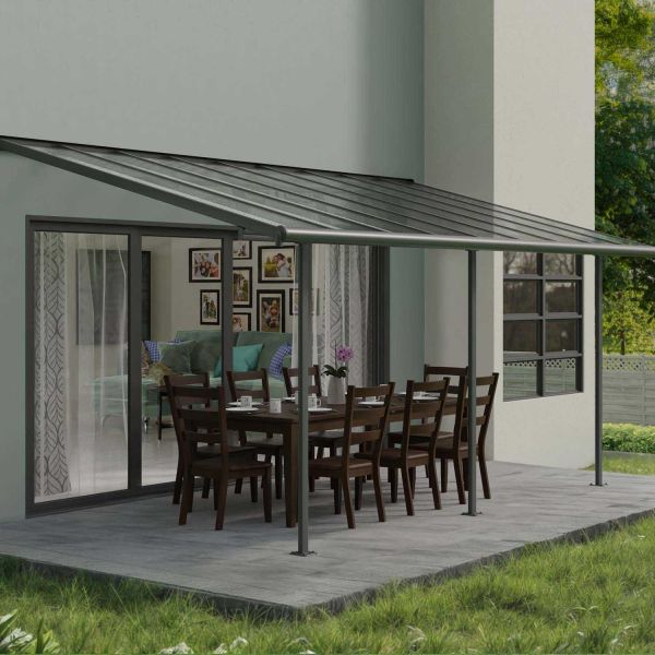 Pergola à adosser en aluminium gris et polycarbonate Sierra - Canopia by Palram