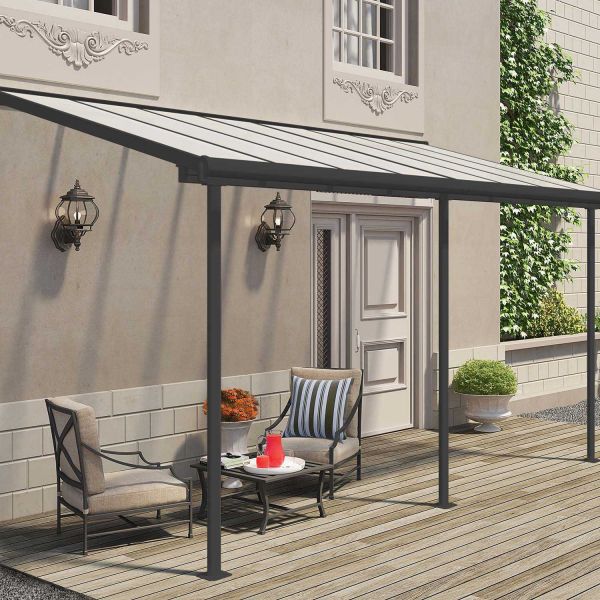 Pergola à adosser en aluminium gris et polycarbonate Sierra - Canopia by Palram