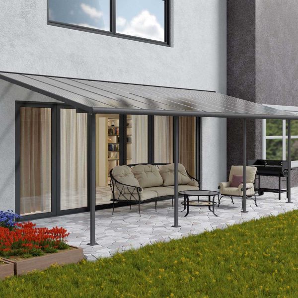 Pergola à adosser en aluminium gris et polycarbonate Sierra - Canopia by Palram