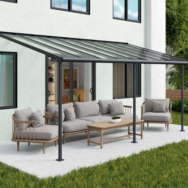 Pergola à adosser en aluminium gris et polycarbonate Sierra - Canopia by Palram