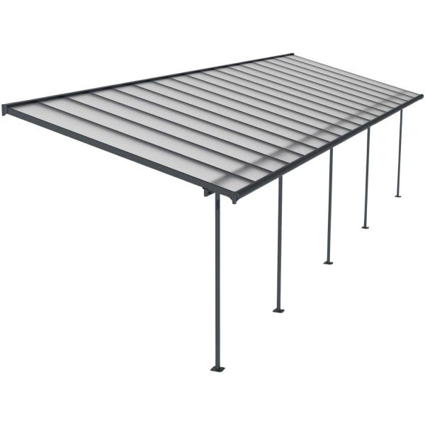 Pergola à adosser en aluminium gris et polycarbonate Sierra