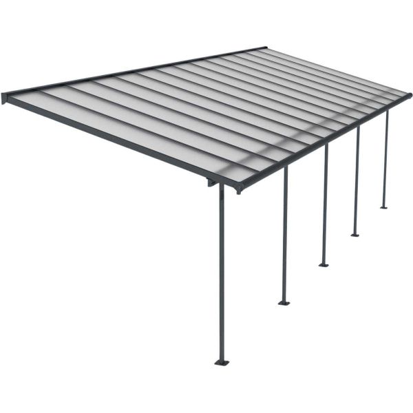 Pergola à adosser en aluminium gris et polycarbonate Sierra