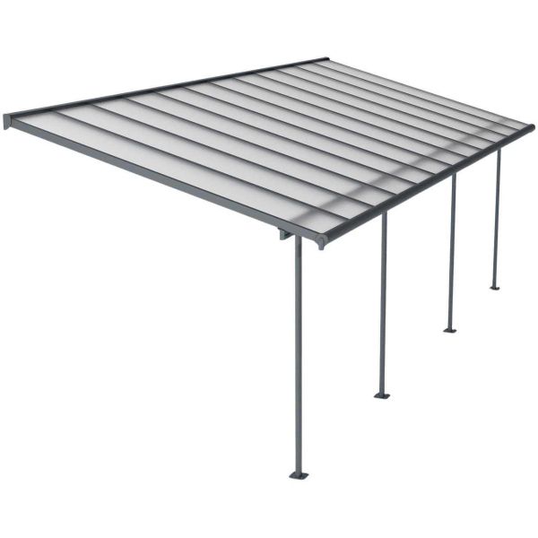 Pergola à adosser en aluminium gris et polycarbonate Sierra