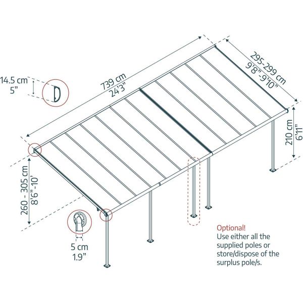 Pergola à adosser en aluminium gris et polycarbonate Sierra - PAA-0310