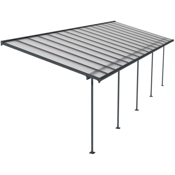 Pergola à adosser en aluminium gris et polycarbonate Sierra