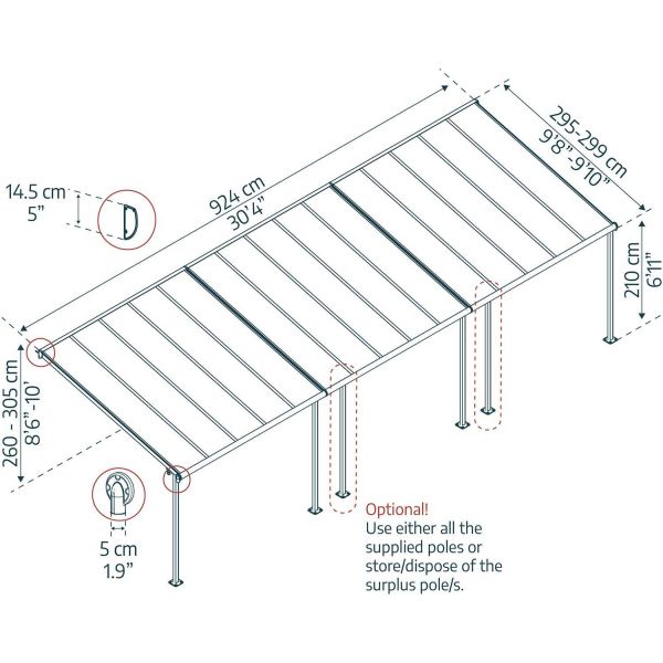 Pergola à adosser en aluminium gris et polycarbonate Sierra - PAA-0312