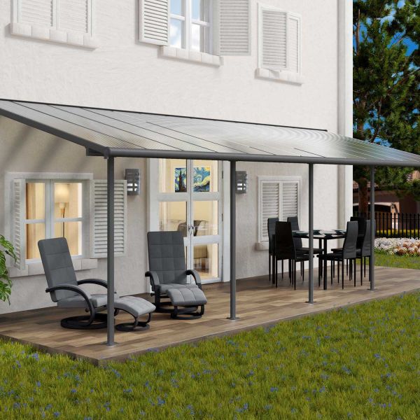 Pergola à adosser en aluminium gris et polycarbonate Sierra - Canopia by Palram