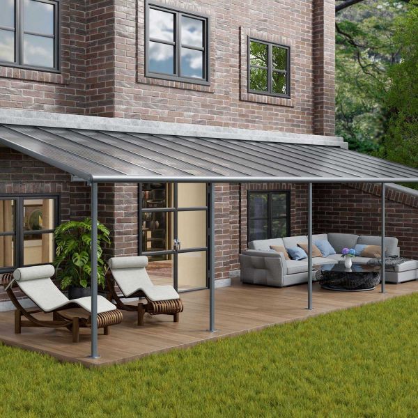 Pergola à adosser en aluminium gris et polycarbonate Sierra - Canopia by Palram