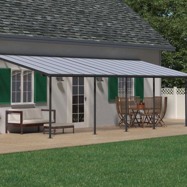 Pergola à adosser en aluminium gris et polycarbonate Sierra - Canopia by Palram