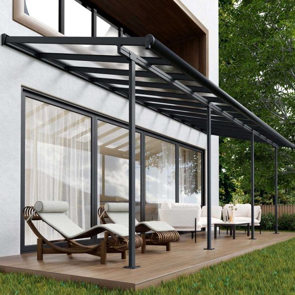 Pergola à adosser en aluminium gris et polycarbonate Sierra - Canopia by Palram