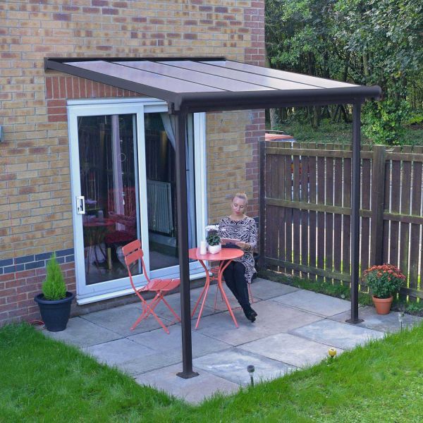 Pergola à adosser en aluminium gris et polycarbonate Sierra - Canopia by Palram