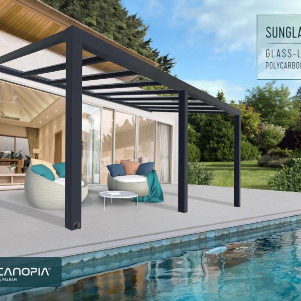 Pergola à adosser en aluminium gris et polycarbonate Stockholm - Canopia by Palram