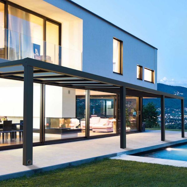 Pergola à adosser en aluminium gris et polycarbonate Stockholm - Canopia by Palram