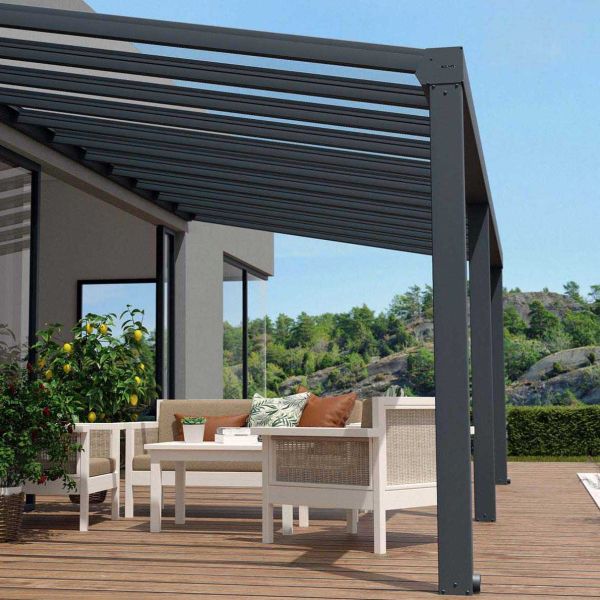 Pergola à adosser en aluminium gris et polycarbonate Stockholm - Canopia by Palram