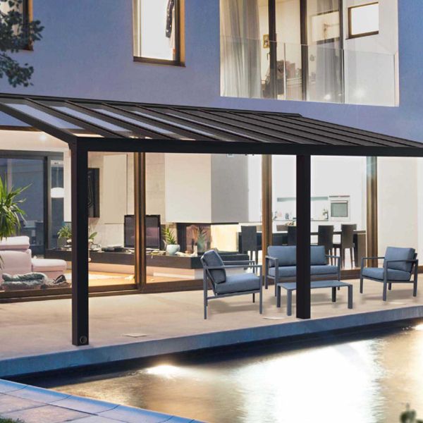 Pergola à adosser en aluminium gris et polycarbonate Stockholm - Canopia by Palram