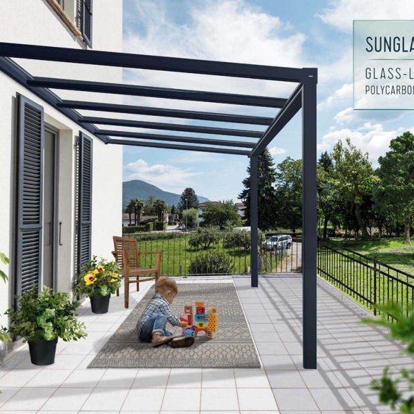 Pergola à adosser en aluminium gris et polycarbonate Stockholm - Canopia by Palram