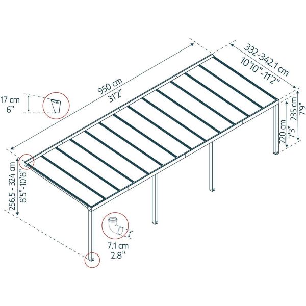 Pergola à adosser en aluminium gris et polycarbonate Stockholm - PAA-0369