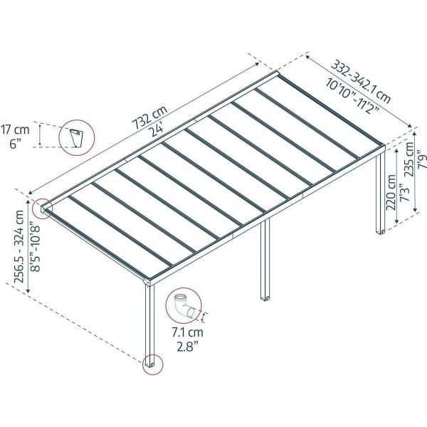 Pergola à adosser en aluminium gris et polycarbonate Stockholm - PAA-0367