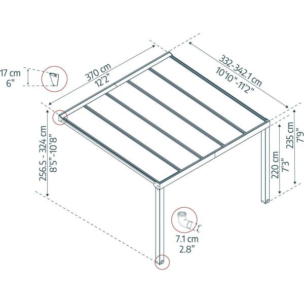 Pergola à adosser en aluminium gris et polycarbonate Stockholm - PAA-0363