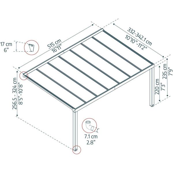 Pergola à adosser en aluminium gris et polycarbonate Stockholm - PAA-0364