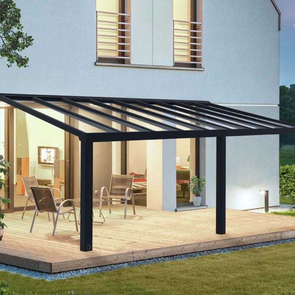 Pergola à adosser en aluminium gris et polycarbonate Stockholm - Canopia by Palram