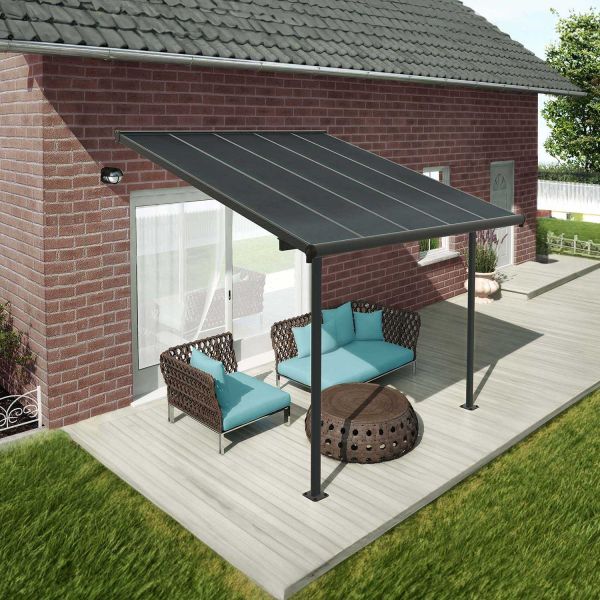 Pergola à adosser en aluminium et polycarbonate gris Capri - Canopia by Palram