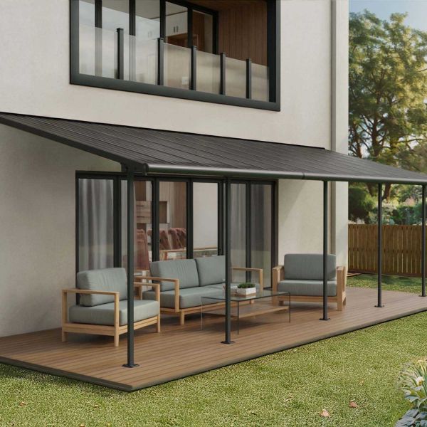 Pergola à adosser en aluminium et polycarbonate gris Capri - Canopia by Palram