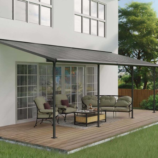 Pergola à adosser en aluminium et polycarbonate gris Capri - Canopia by Palram