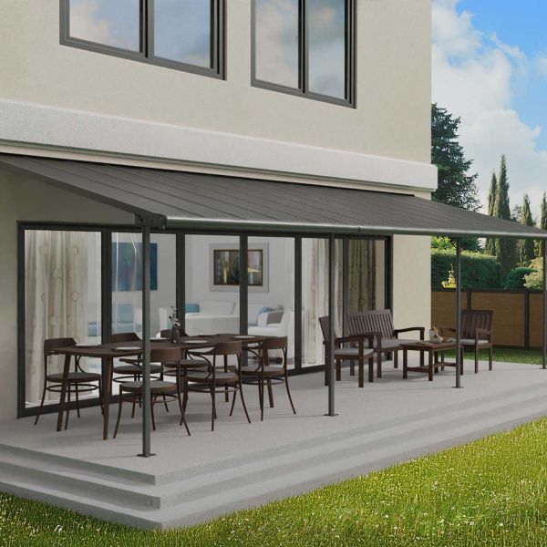 Pergola à adosser en aluminium et polycarbonate gris Capri - Canopia by Palram