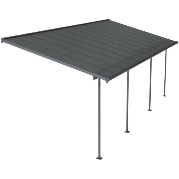 Pergola à adosser en aluminium et polycarbonate gris Capri