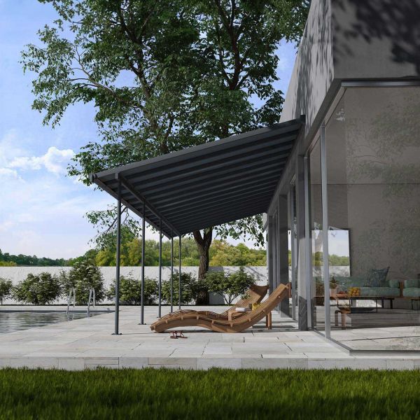 Pergola à adosser en aluminium et polycarbonate gris Capri - Canopia by Palram