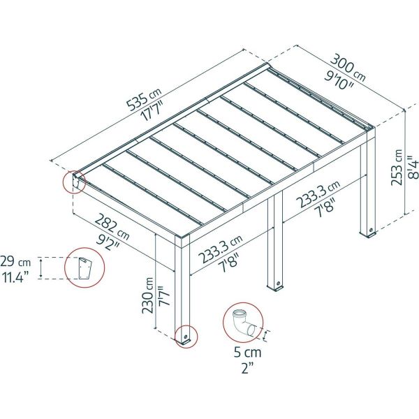 Pergola en bois de cèdre et polycarbonate Helsinki - PAA-0378