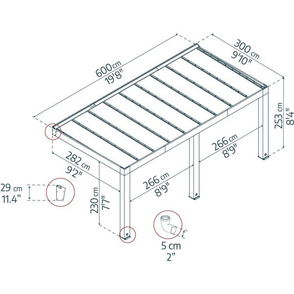 Pergola en bois de cèdre et polycarbonate Helsinki - PAA-0380