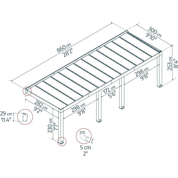 Pergola en bois de cèdre et polycarbonate Helsinki - PAA-0383