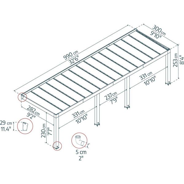 Pergola en bois de cèdre et polycarbonate Helsinki - PAA-0384