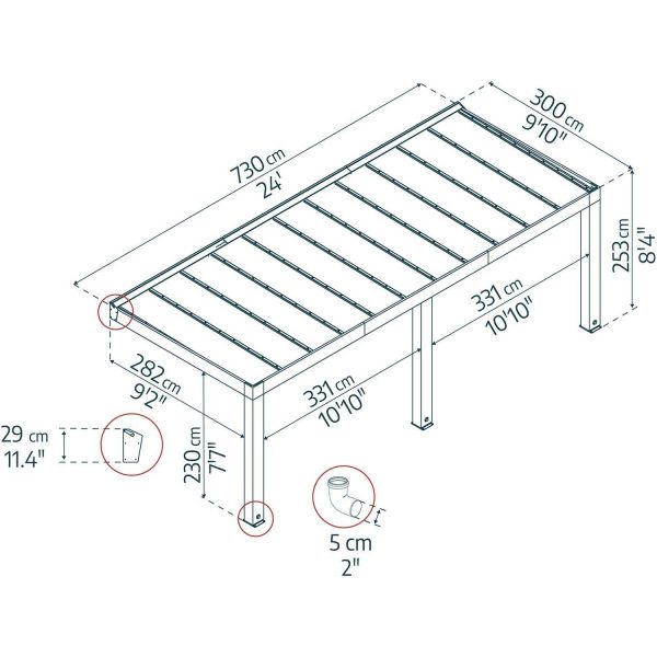 Pergola en bois de cèdre et polycarbonate Helsinki - PAA-0382