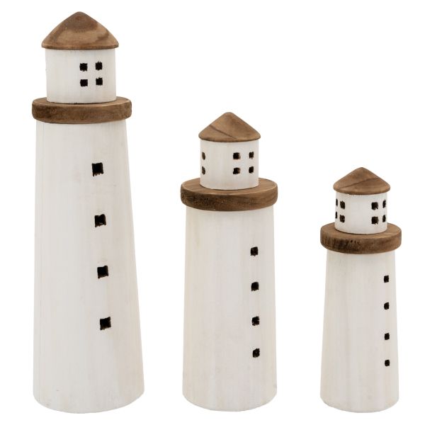 Phares en bois naturel et blanc (lot de 3)