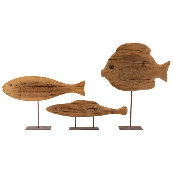 Poisson sur pied en bois recyclé et métal - 7