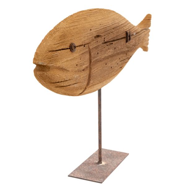 Poisson sur pied en bois recyclé et métal - 6