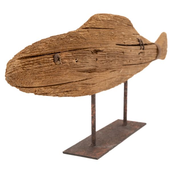 Poisson sur pied en bois recyclé et métal - 6