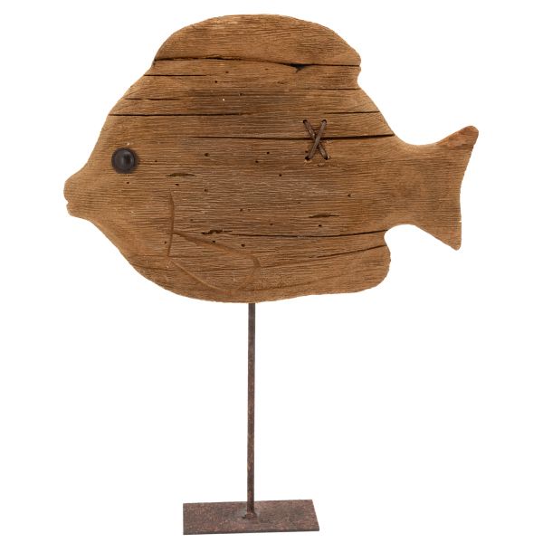 Poisson sur pied en bois recyclé et métal - AUB-6689