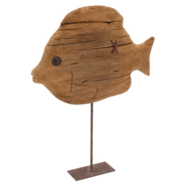 Poisson sur pied en bois recyclé et métal