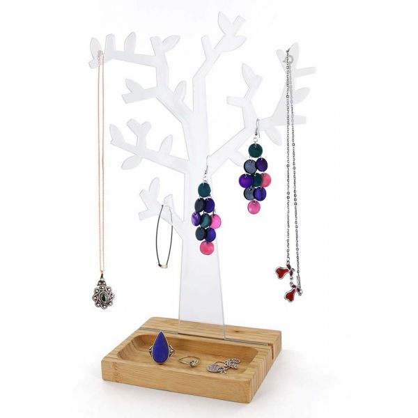  Porte  bijoux  arbre avec socle en bambou  transparent 