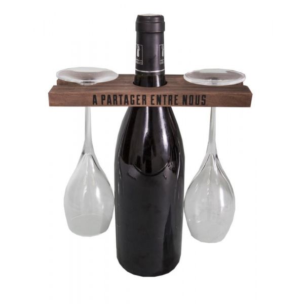 Porte verres en bois avec trou central pour bouteille Entre amis (2 verres  2 verres)
